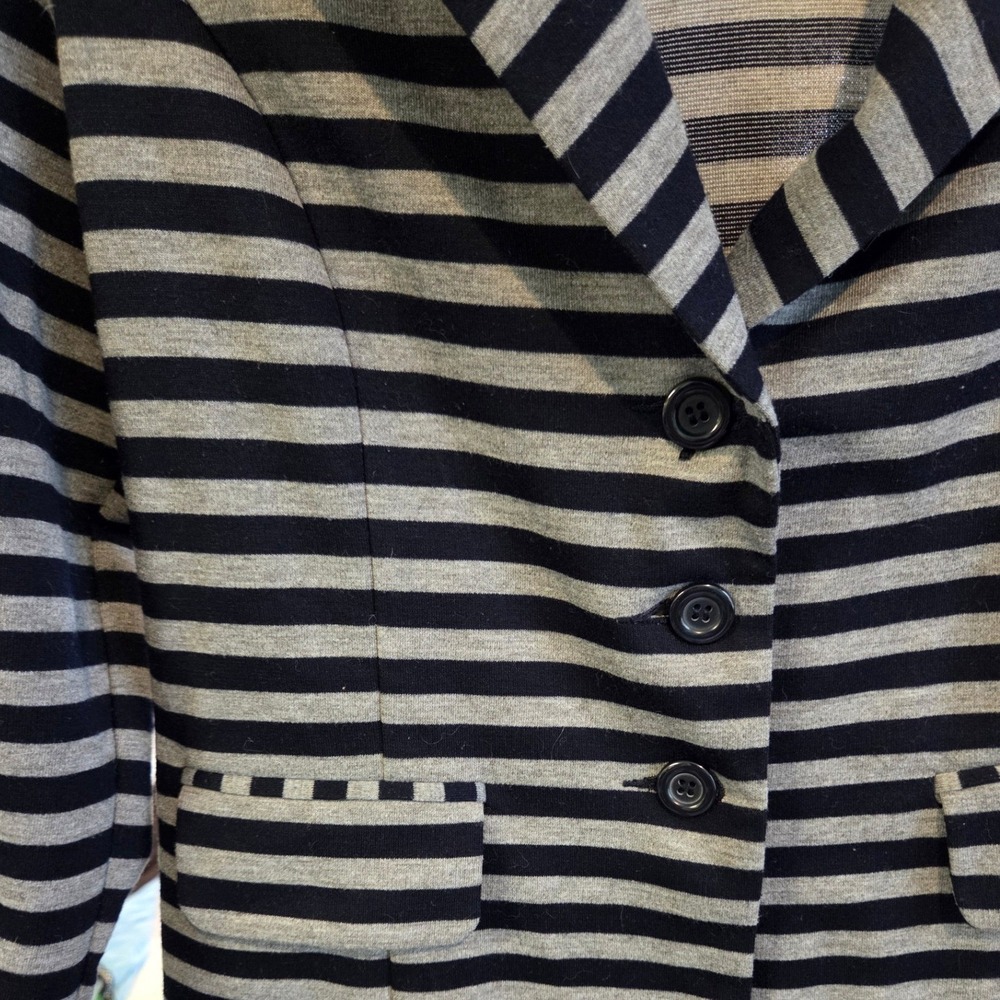 SOHO APPAREL LTD Striped Blazer‎ Jacket Navy Grey Womens Size M - Picture 2 of 6